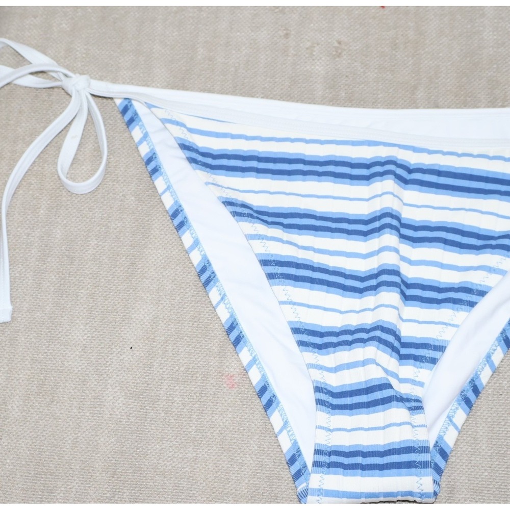 SOLID & STRIPED Bikini Set Size Large Blue White Striped The Iris Top Bottom - Picture 6 of 8